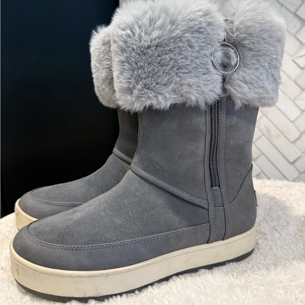 Koolaburra Gray Fur-Trimmed Winter Boots